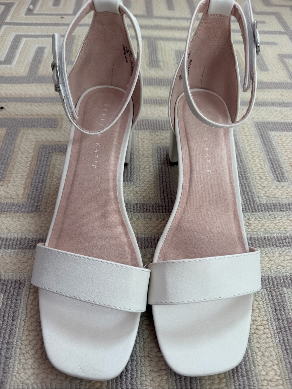 Kensie White Ankle-Strap Block Heel Sandals